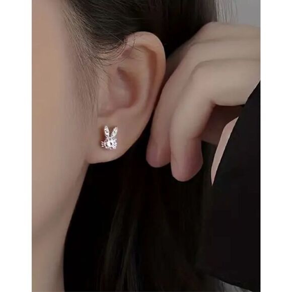 Easter Bunny Rhinestone Stud Earrings Rabbit Design, Simple Alloy Ear‎ Needle - Picture 2 of 11